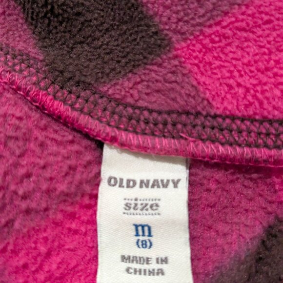 Old Navy Girls Vest Pink Brown Buffalo Plaid Fleece M (8) 2010 Zip Front - Picture 9 of 12